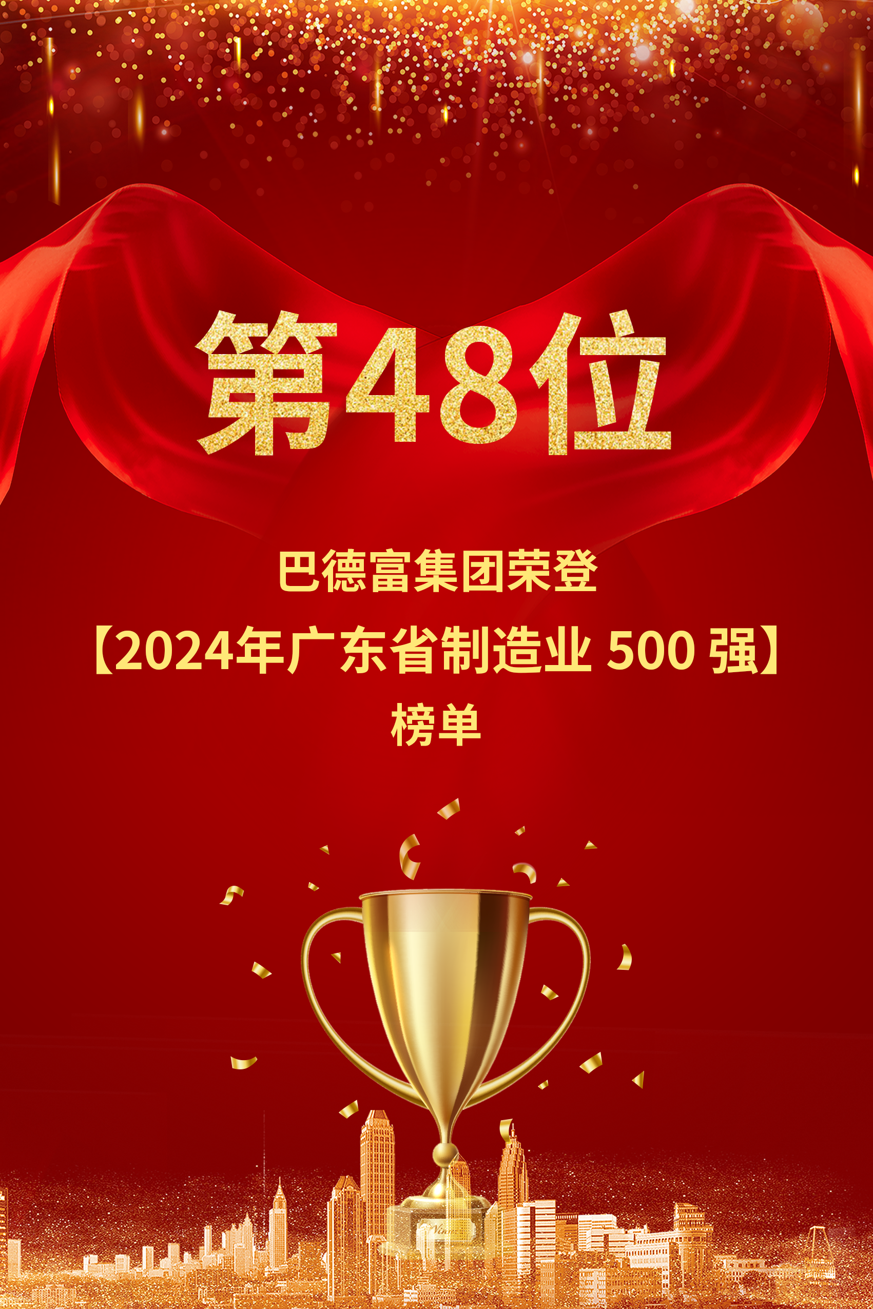 喜訊 | 第48名 ！巴德富榮登“2024年廣東省制造業(yè)500強”榜單